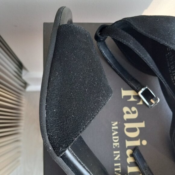 Fabianelli Black Suede Ankle Strap Block Heel Sandals Sz 38/ 7 -7.5 ITALY - Picture 6 of 16